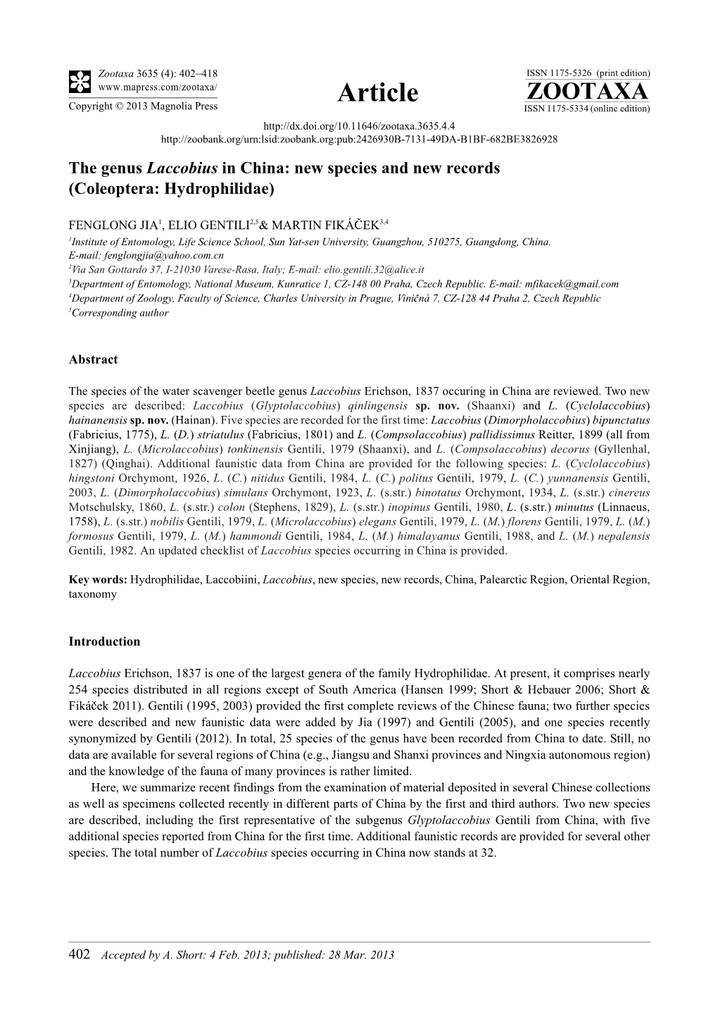 The Genus Laccobius in China: New Species and New Records (Coleoptera: Hydrophilidae)