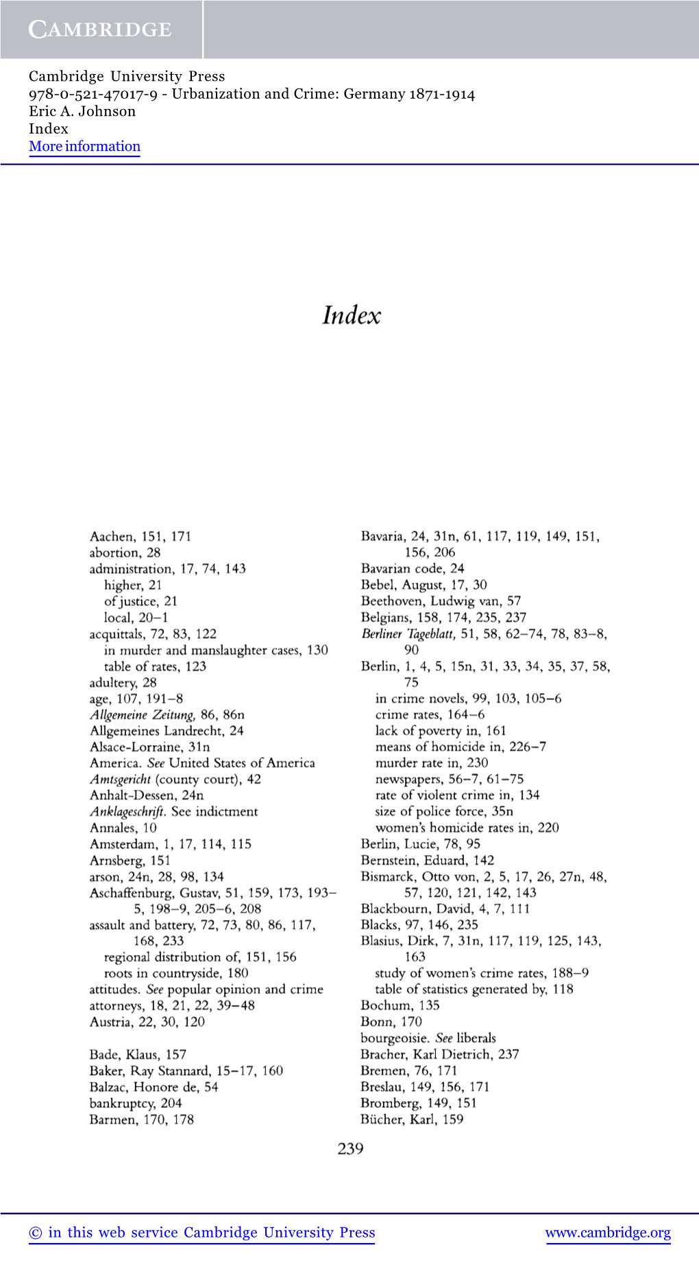 Urbanization and Crime: Germany 1871-1914 Eric A