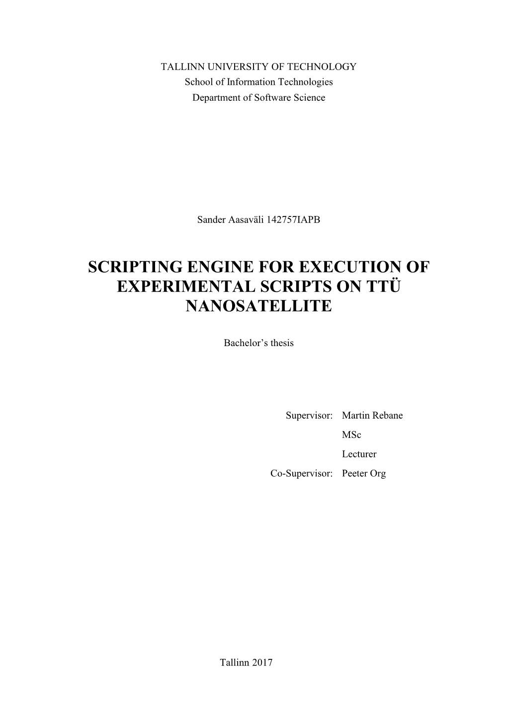 Scripting Engine for Execution of Experimental Scripts on Ttü Nanosatellite
