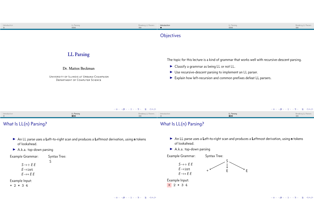 LL Parsing Objectives What Is LL(N) Parsing? What Is LL(N