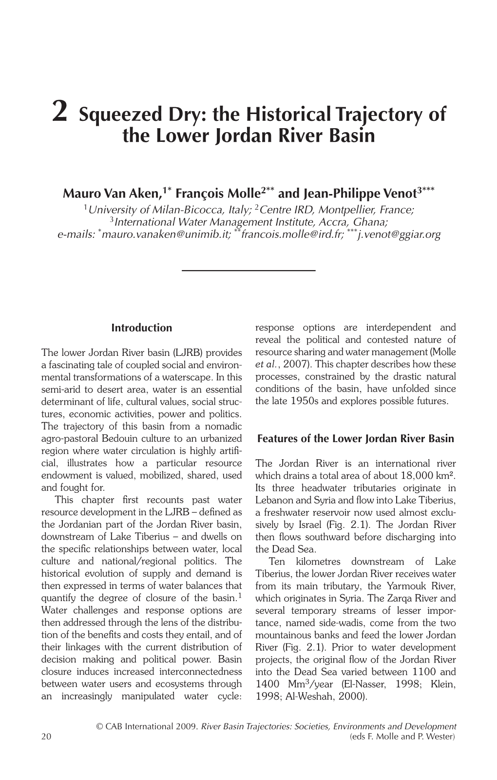 Squeezed Dry : the Historical Trajectory of the Lower Jordan River Basin