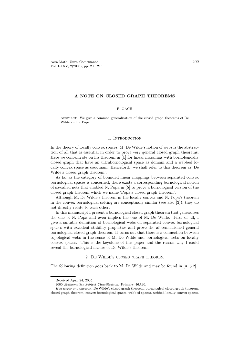 209 a Note on Closed Graph Theorems