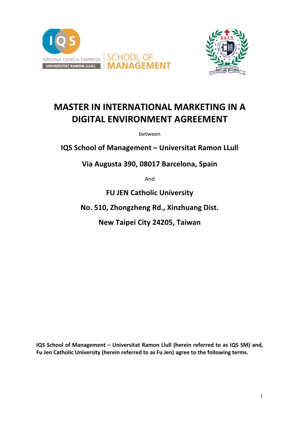 Master in International Marketing in a Digital Environment Agreement