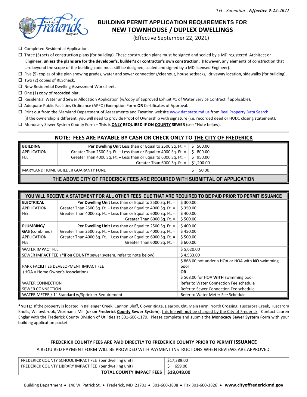 NEW TOWNHOUSE / DUPLEX DWELLINGS (Effective September 22, 2021)