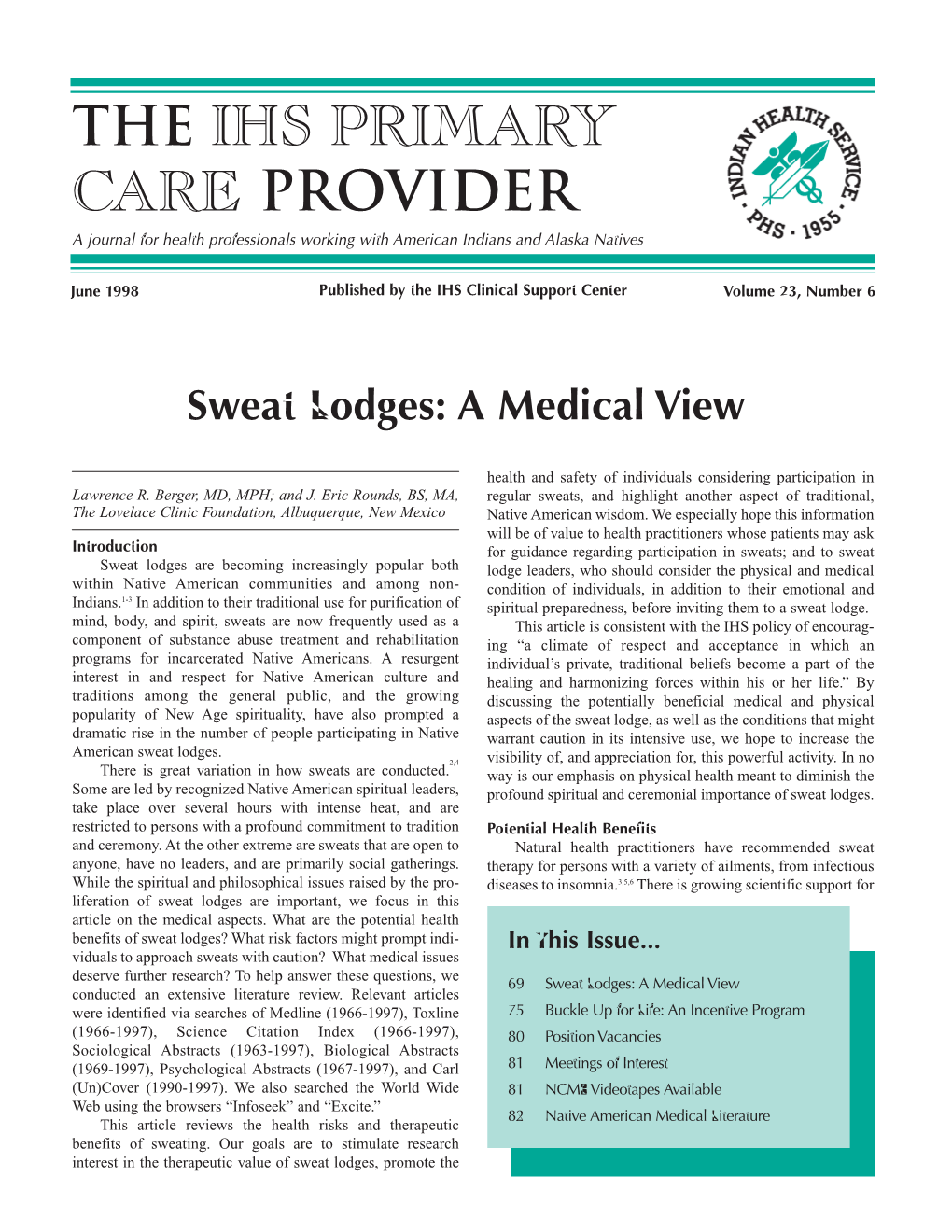 The IHS Primary Care Provider- June 1998 Issue