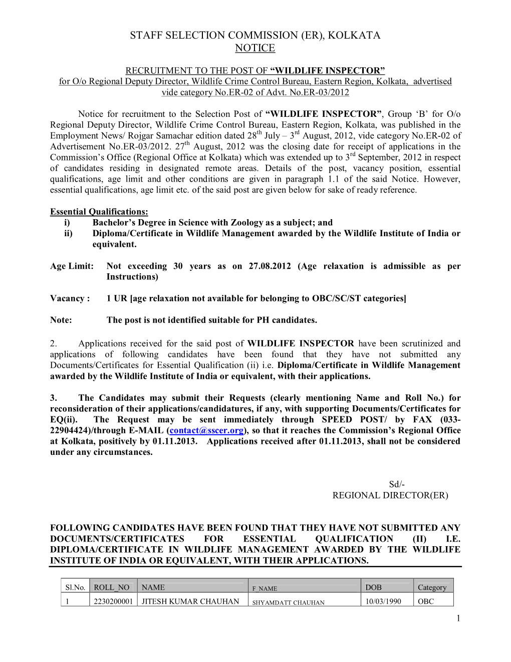 (Er), Kolkata Notice