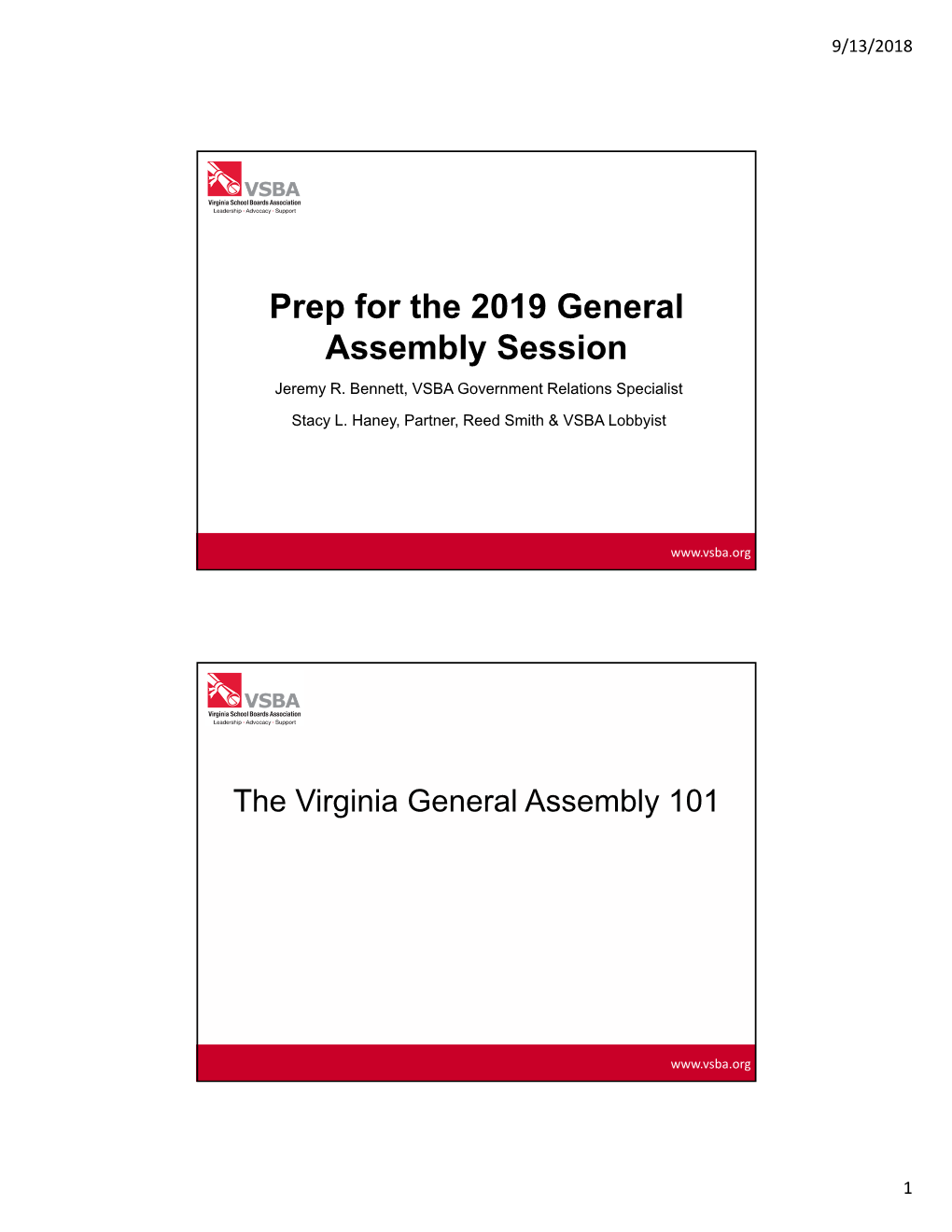 Prep for the 2019 General Assembly Session Jeremy R