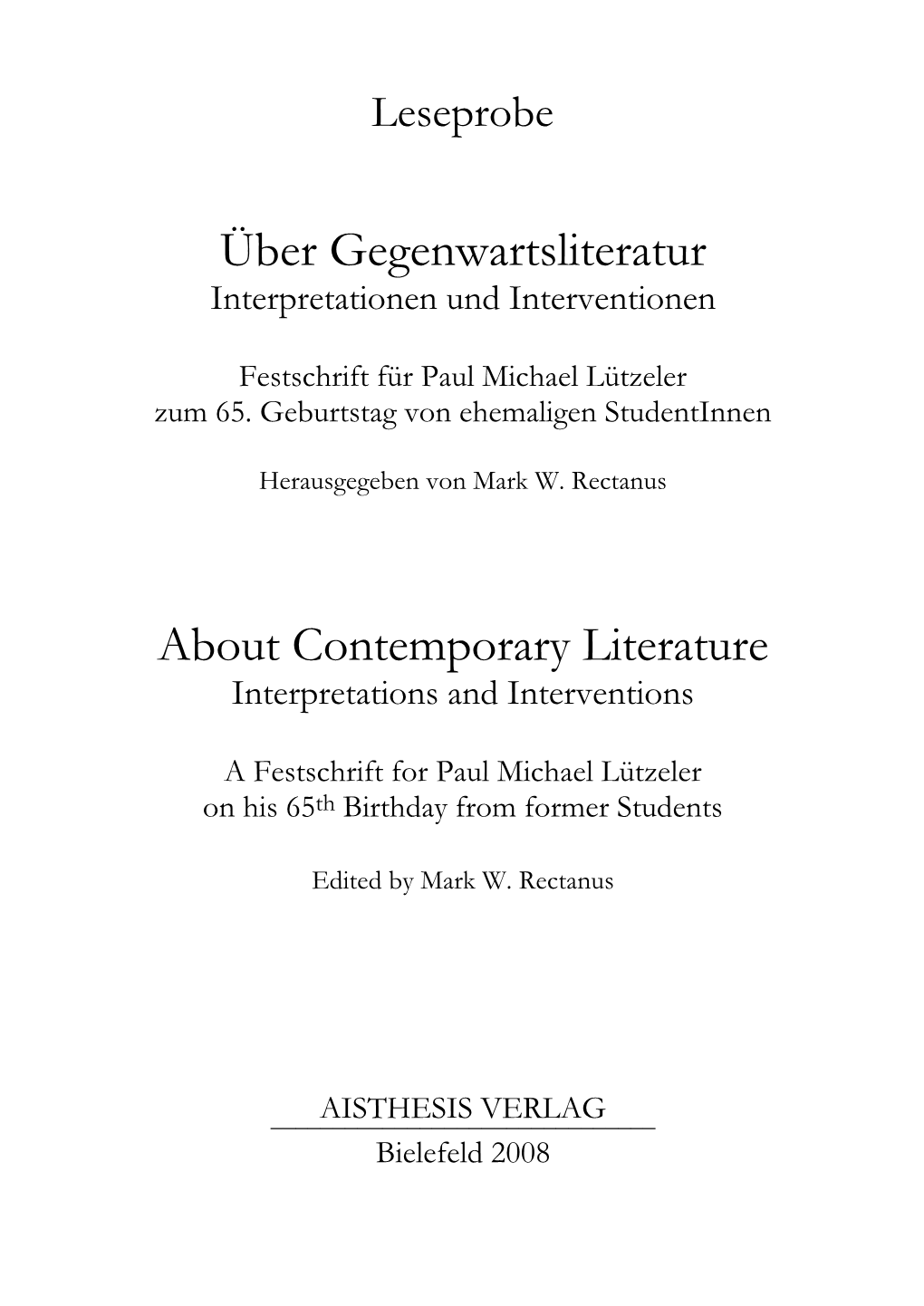 Über Gegenwartsliteratur About Contemporary Literature