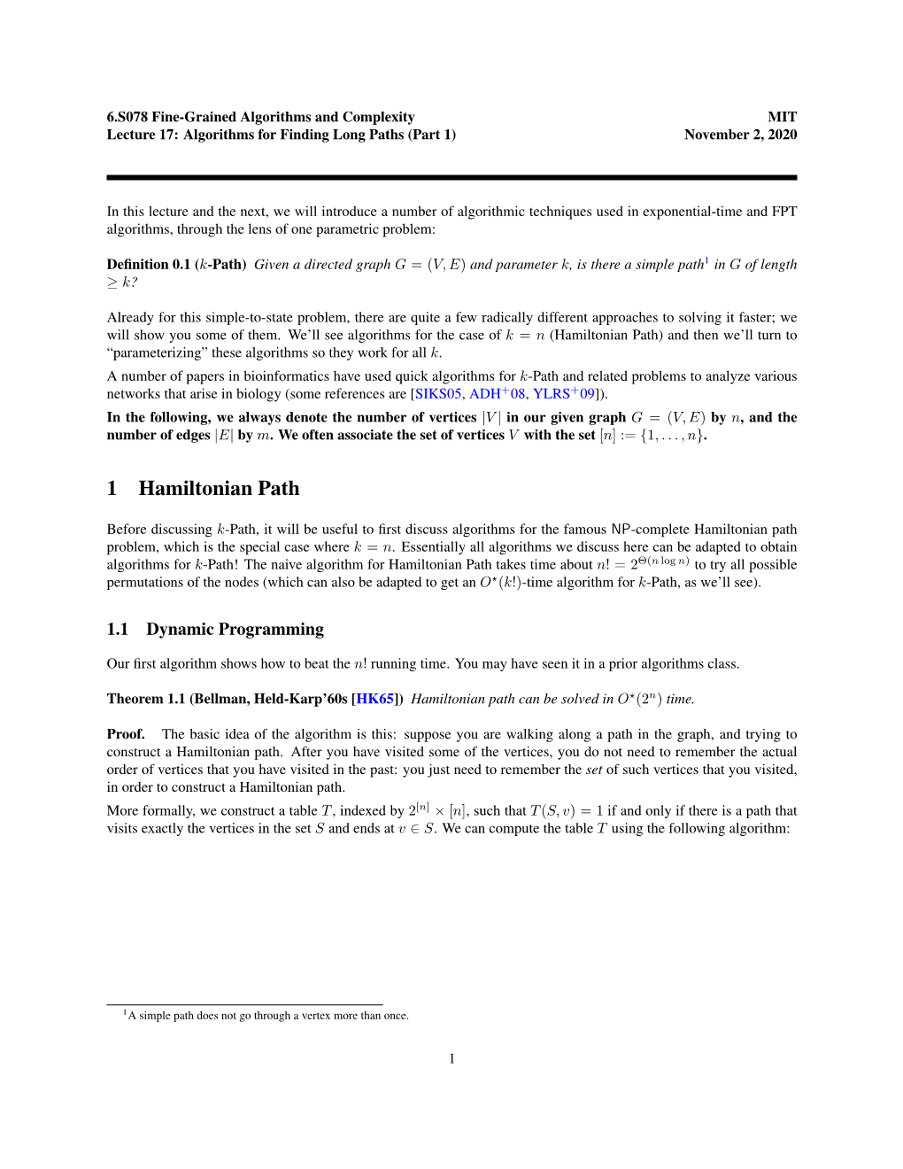 1 Hamiltonian Path