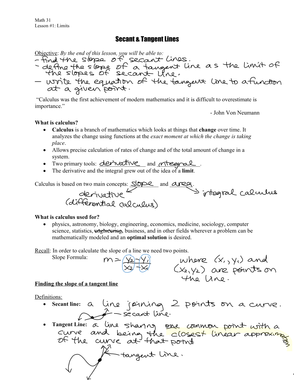 Secant & Tangent Lines