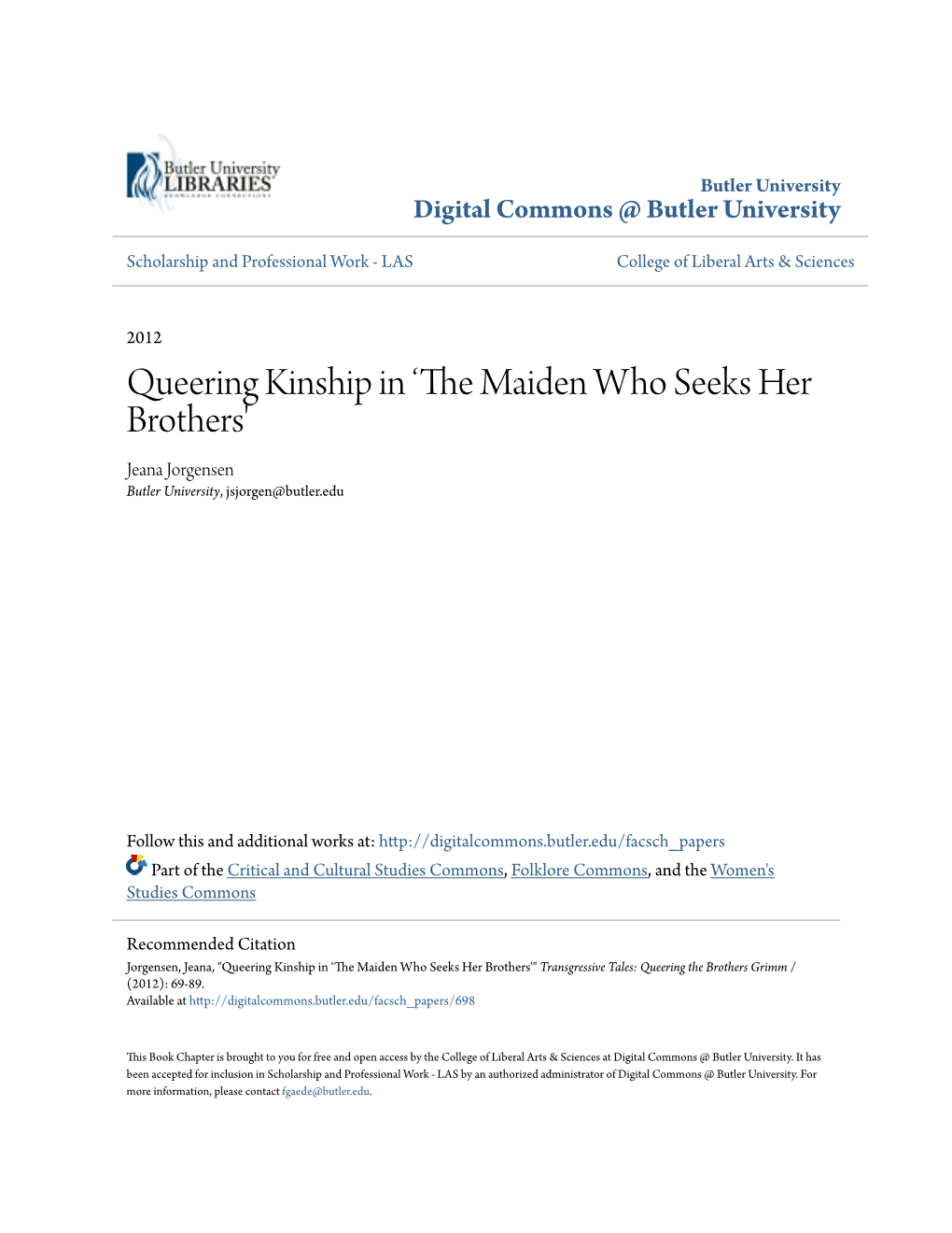 Queering Kinship in 'The Maiden Who Seeks Her Brothers'