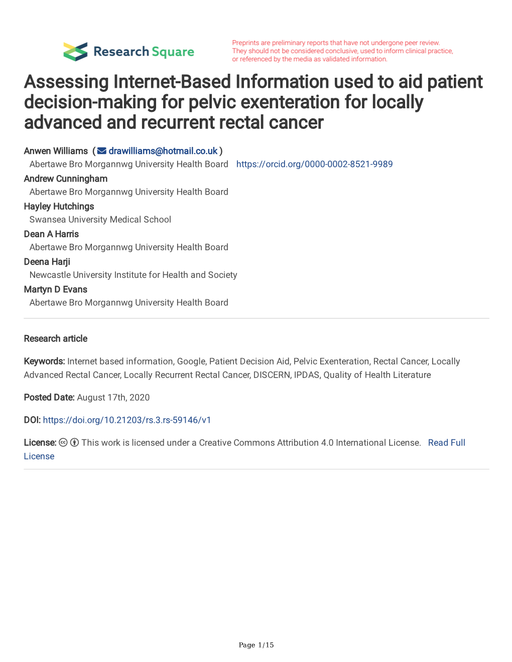 Assessing Internet-Based Information Used to Aid Patient Decision-Making for Pelvic Exenteration for Locally Advanced and Recurrent Rectal Cancer