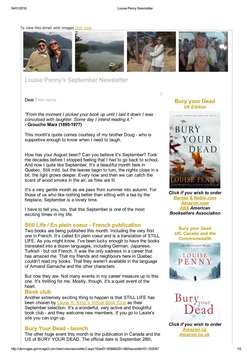 Louise Penny's September Newsletter