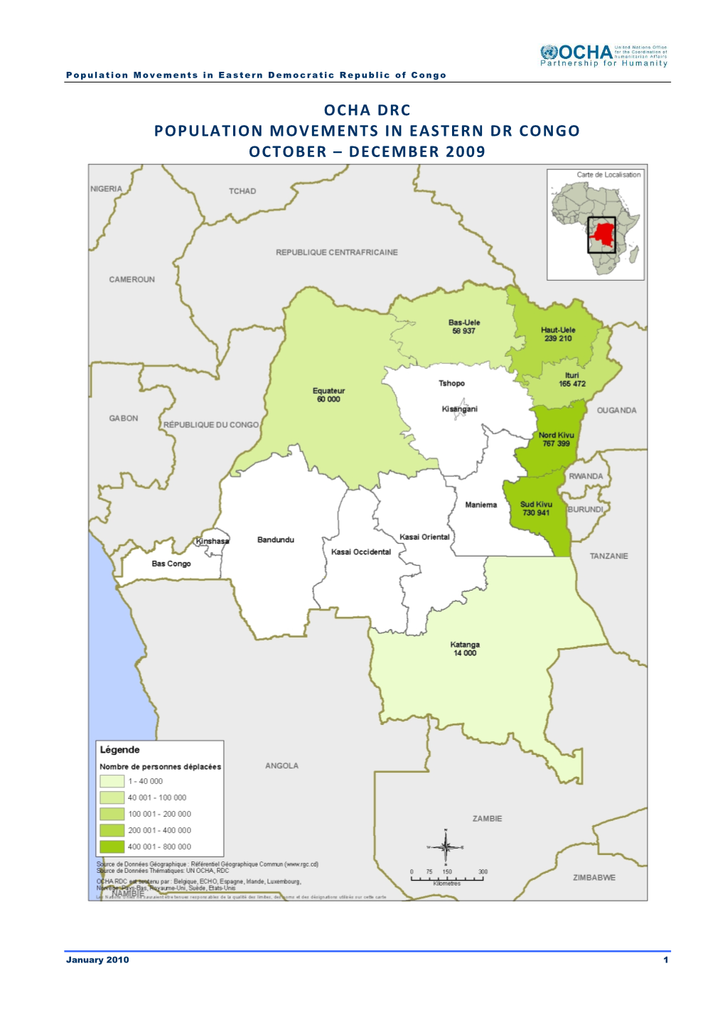 Ocha Drc Population Movements in Eastern Dr Congo October – December 2009