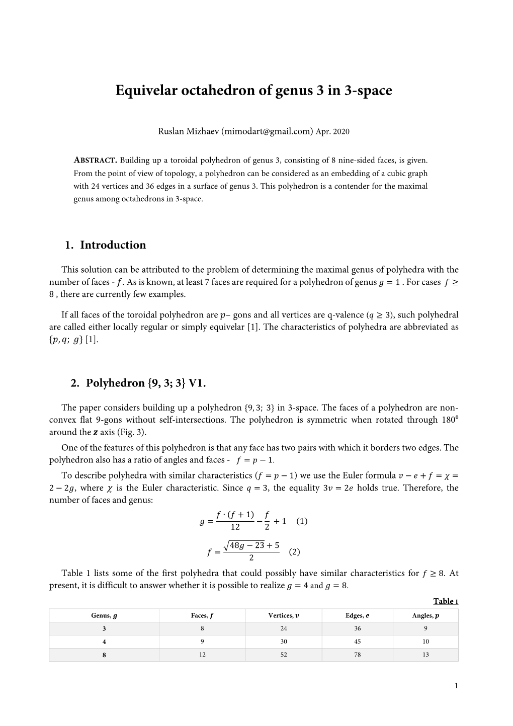 Equivelar Octahedron of Genus 3 in 3-Space