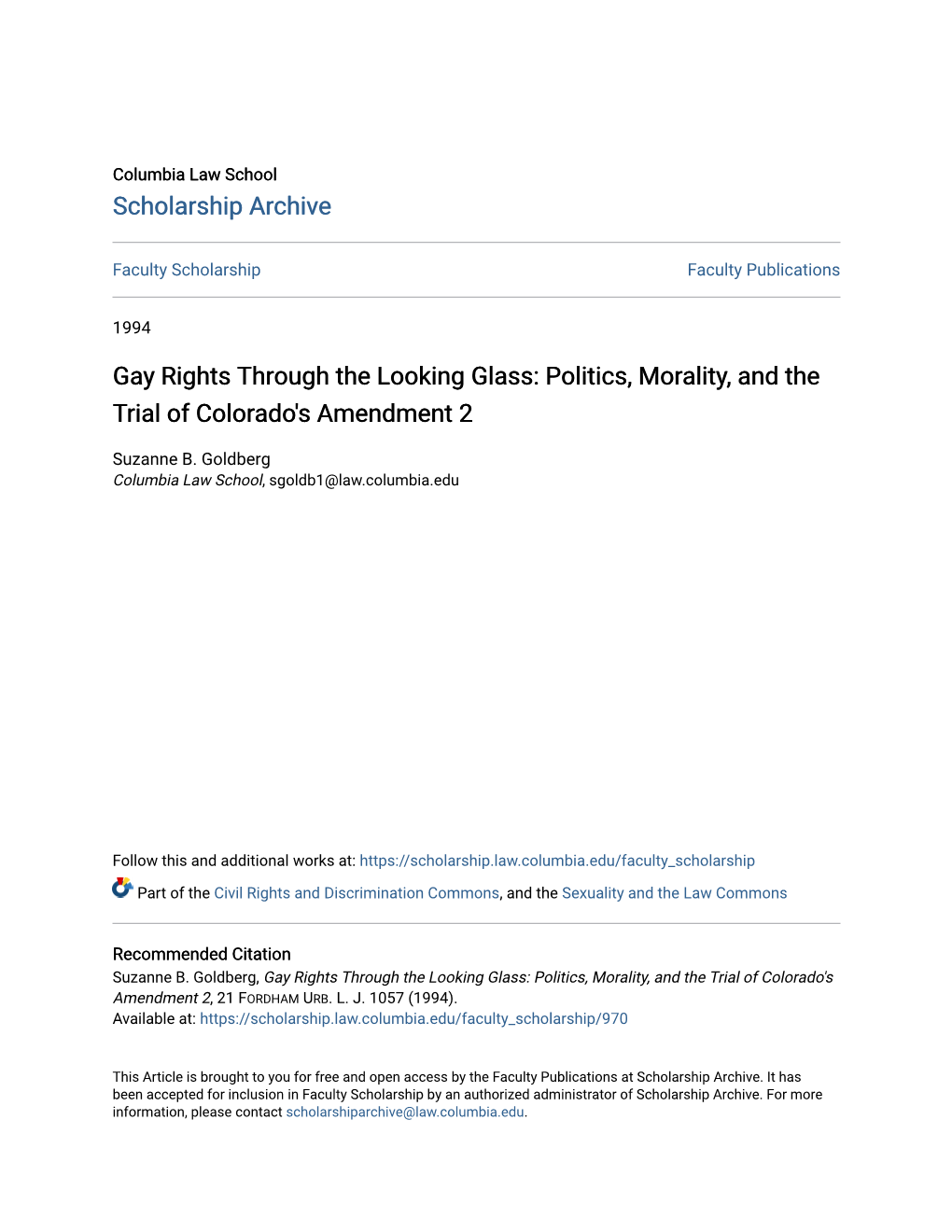 Gay Rights Through the Looking Glass: Politics, Morality, and the Trial of Colorado's Amendment 2