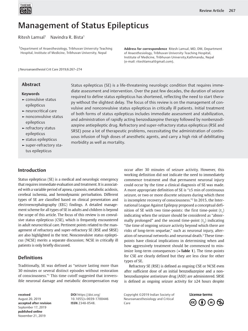 Management of Status Epilepticus