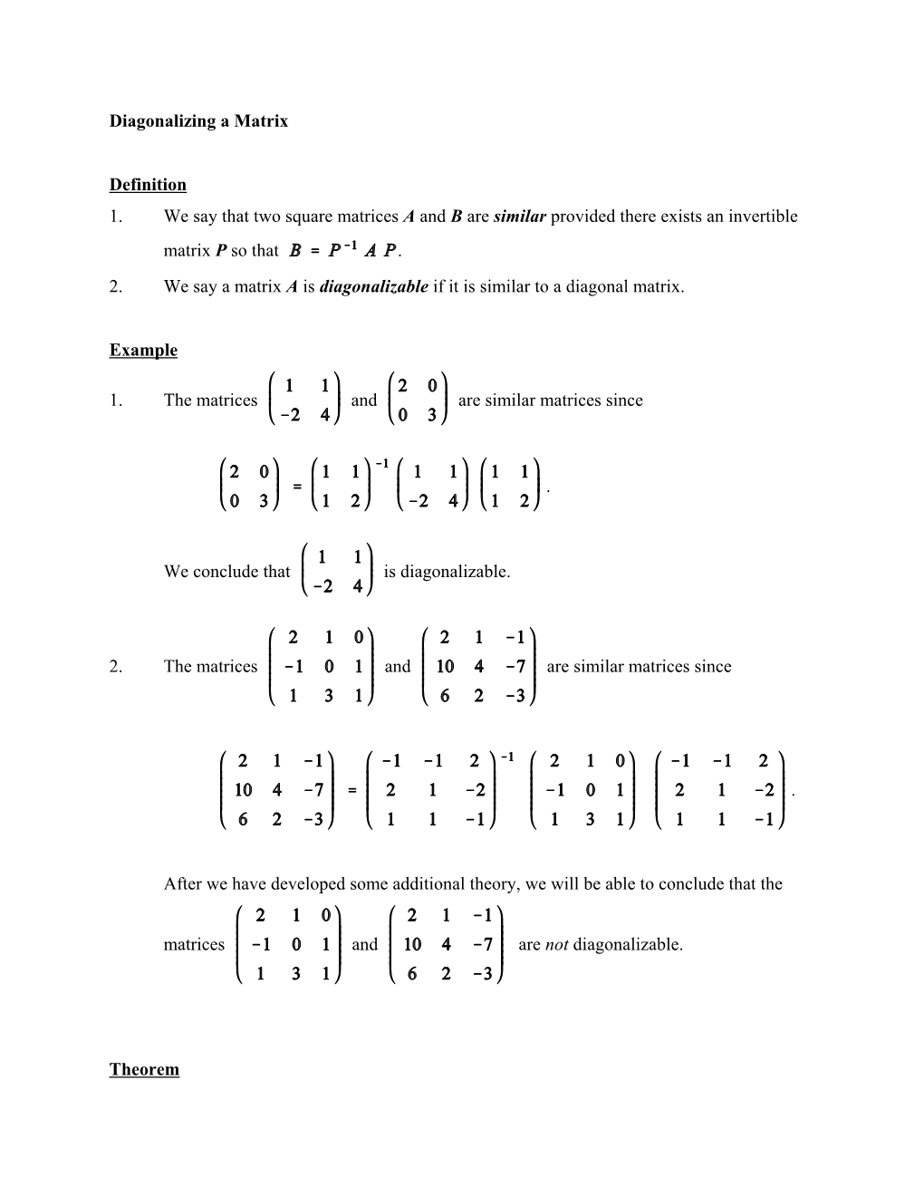 Diagonalizing a Matrix