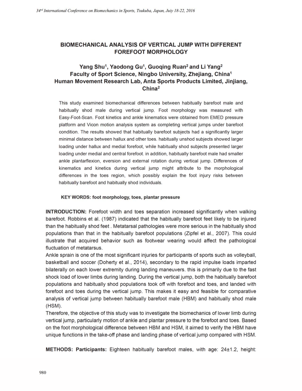 Blomechanlcal ANALYSIS of VERTICAL JUMP with DIFFERENT FOREFOOT MORPHOLOGY