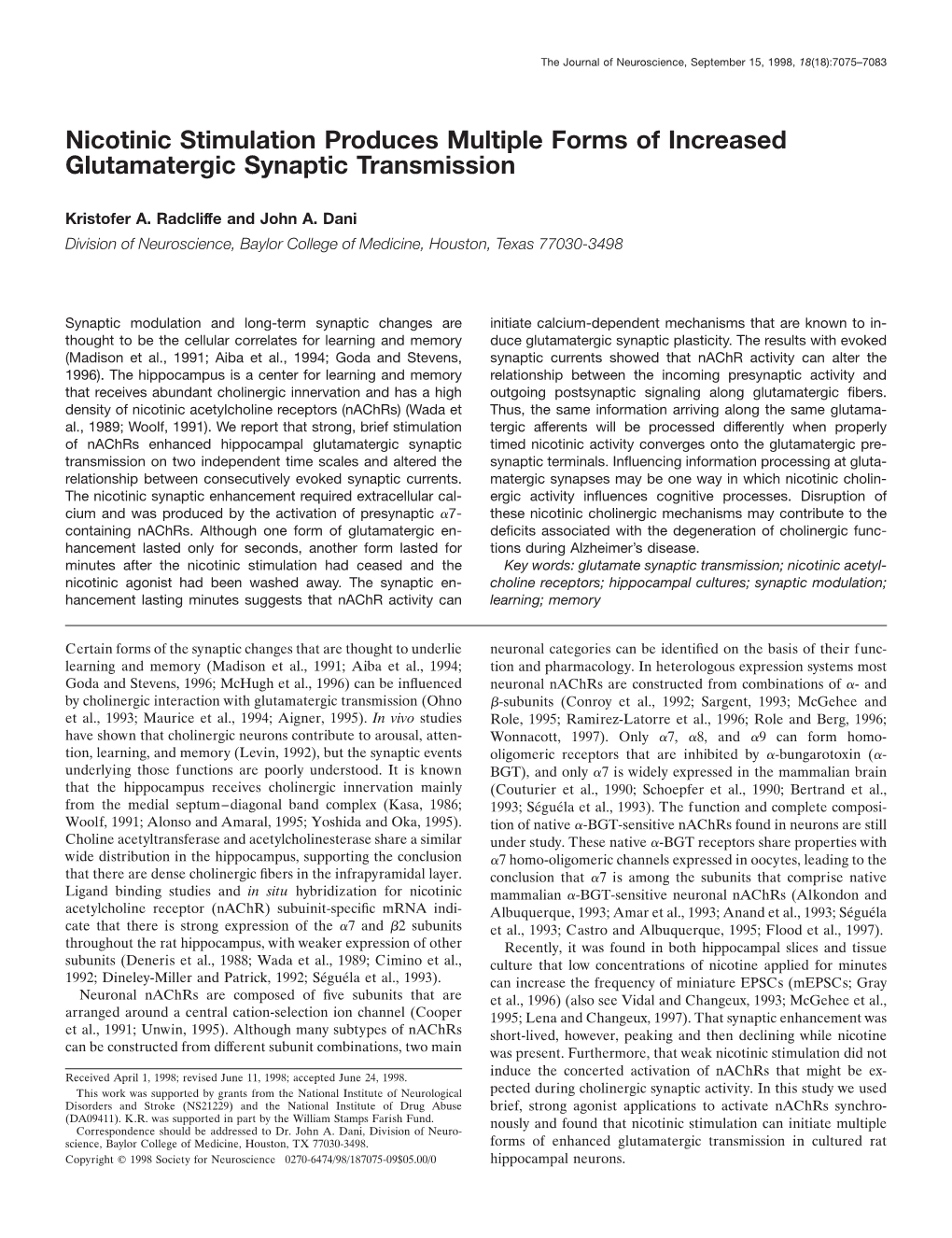 Nicotinic Stimulation Produces Multiple Forms of Increased Glutamatergic Synaptic Transmission