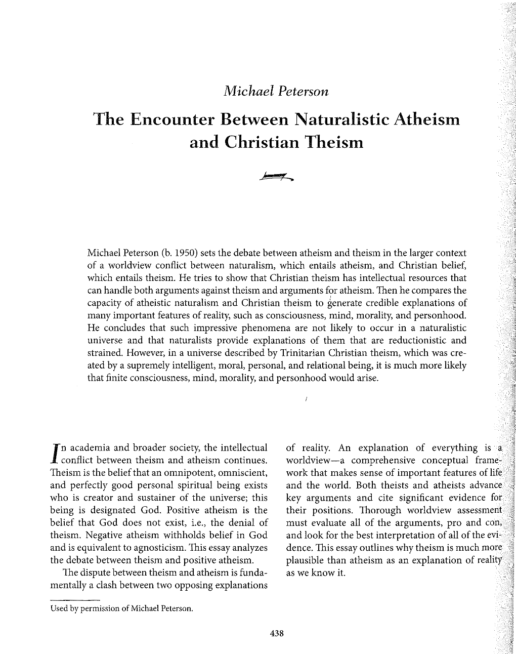 The Encounter Between Naturalistic Atheism and Christian Theism