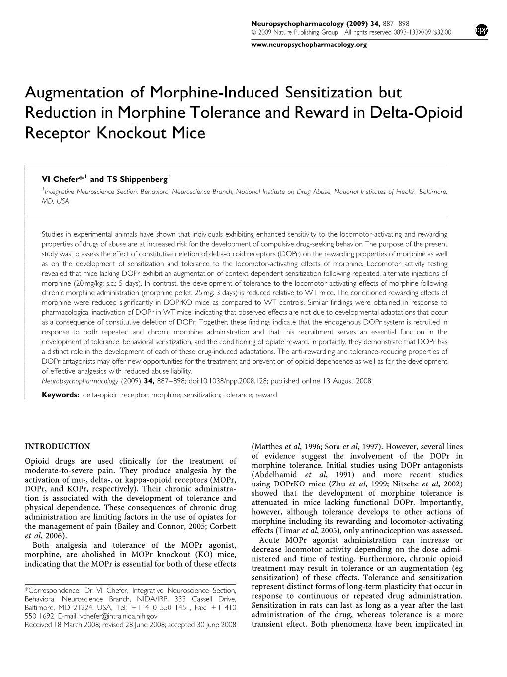 Augmentation of Morphine-Induced Sensitization but Reduction in Morphine Tolerance and Reward in Delta-Opioid Receptor Knockout Mice