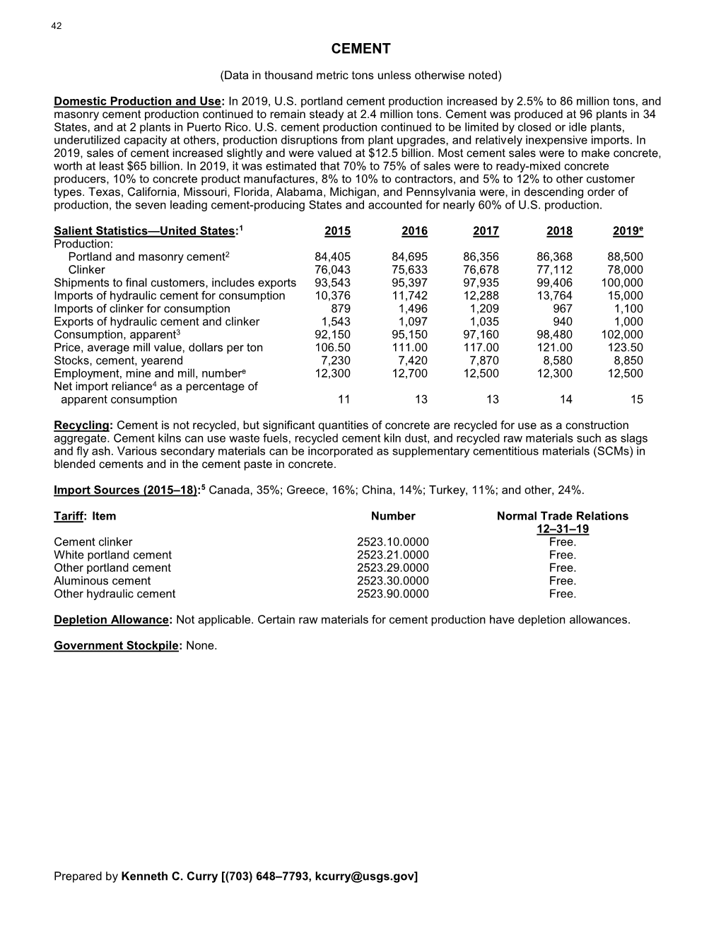 Cement Data Sheet