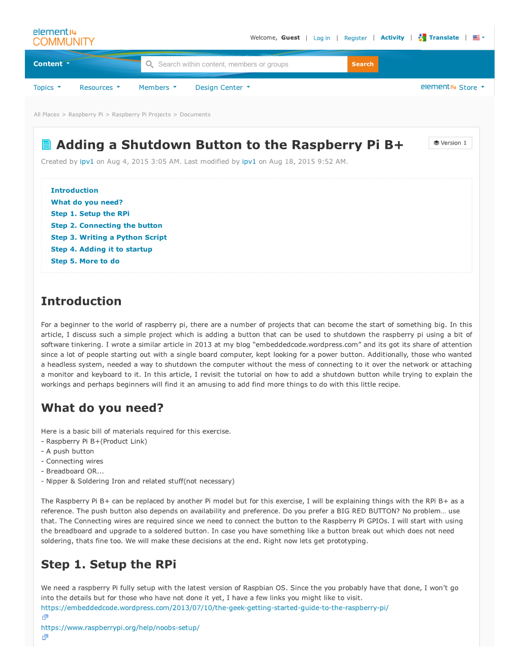 Adding a Shutdown Button to the Raspberry Pi B+  Version 1