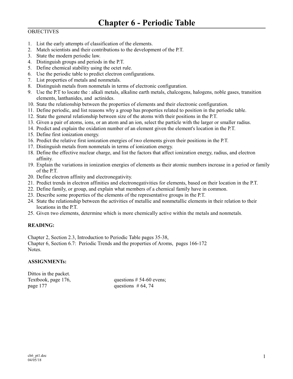 Chapter 6 - Periodic Table