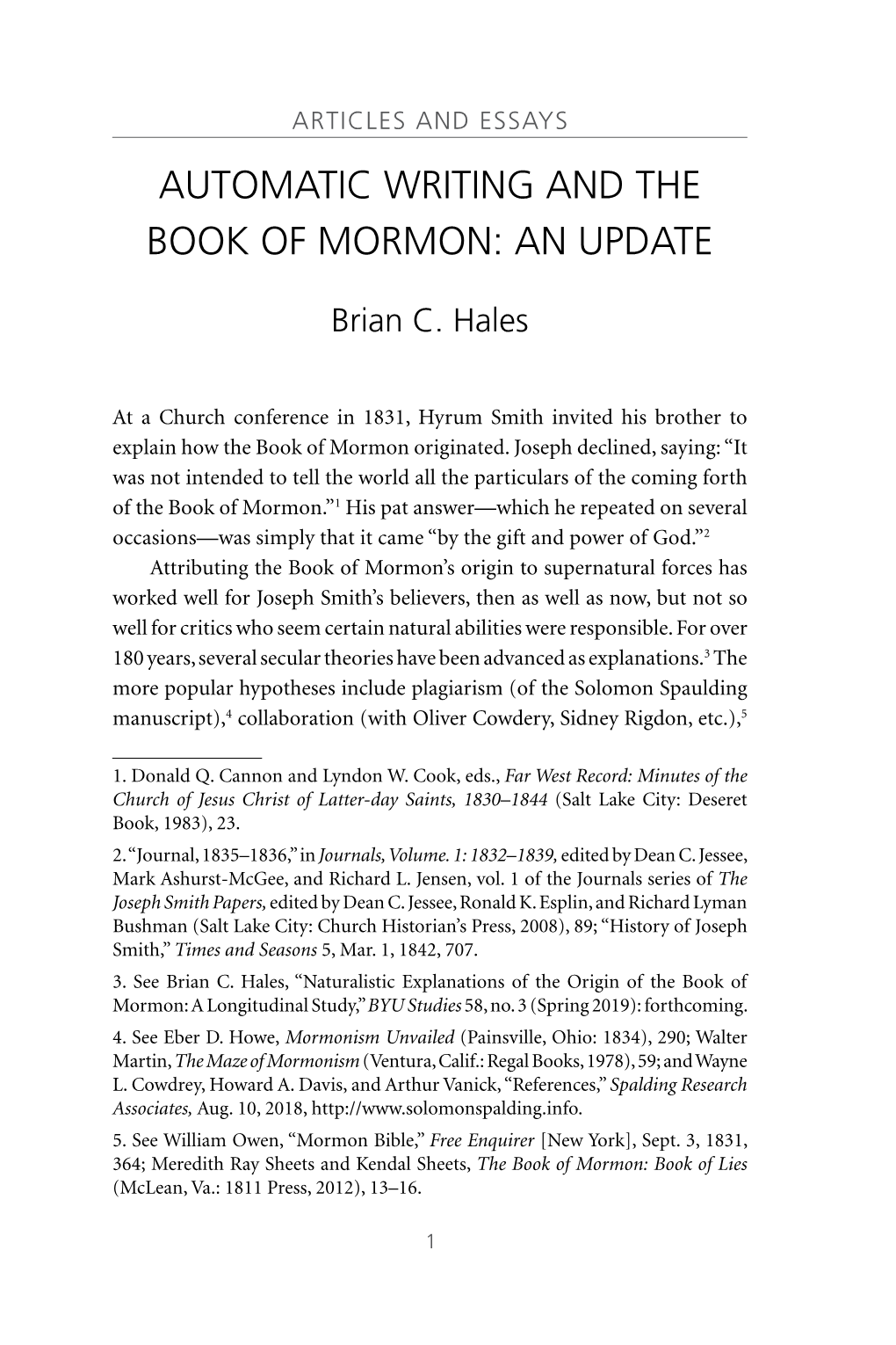 Automatic Writing and the Book of Mormon: an Update