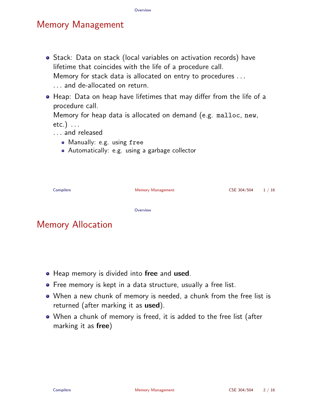 Memory Management and Garbage Collection