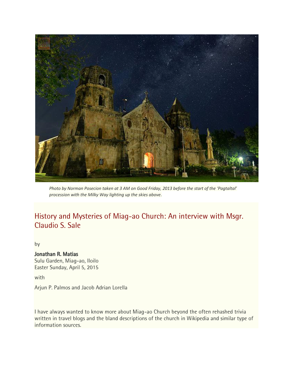 History and Mysteries of Miag-Ao Church: an Interview with Msgr