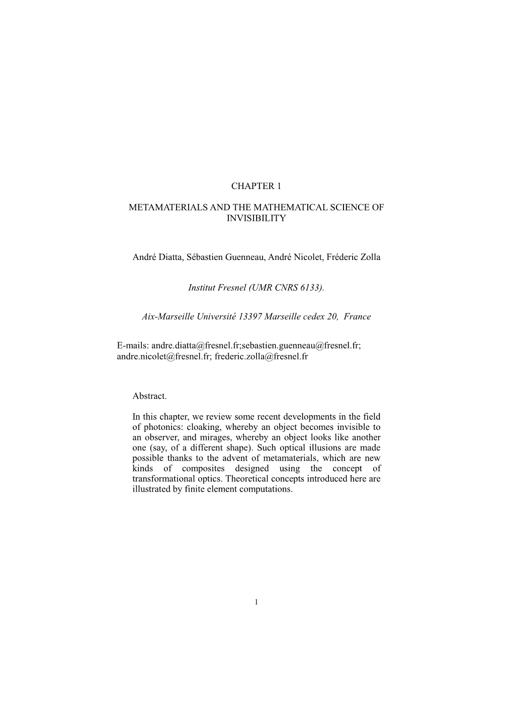 Chapter 1 Metamaterials and the Mathematical Science