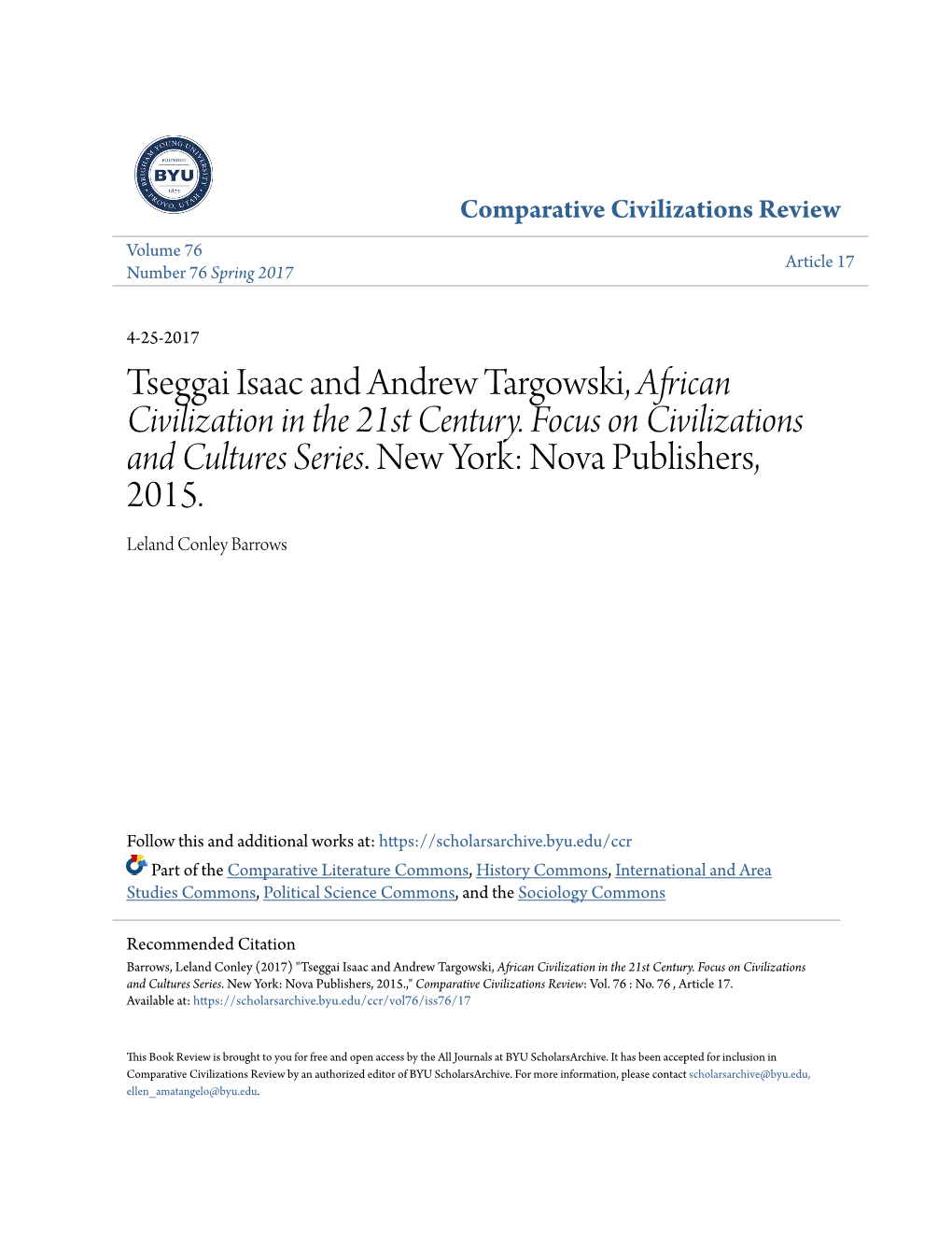 Tseggai Isaac and Andrew Targowski, African Civilization in the 21St Century