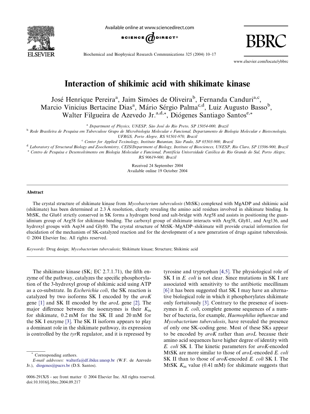 Interaction of Shikimic Acid with Shikimate Kinase