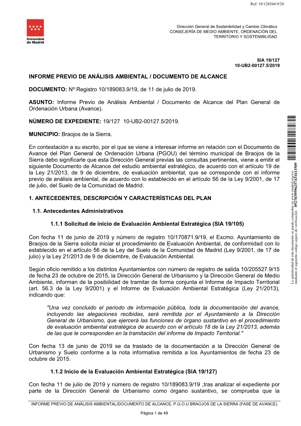 Informe Previo De Análisis Ambiental / Documento De Alcance