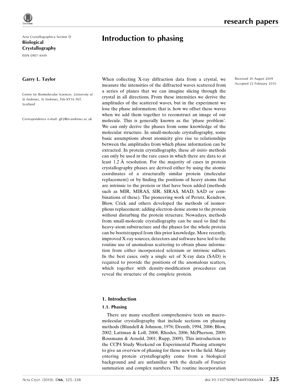 Introduction to Phasing Crystallography ISSN 0907-4449