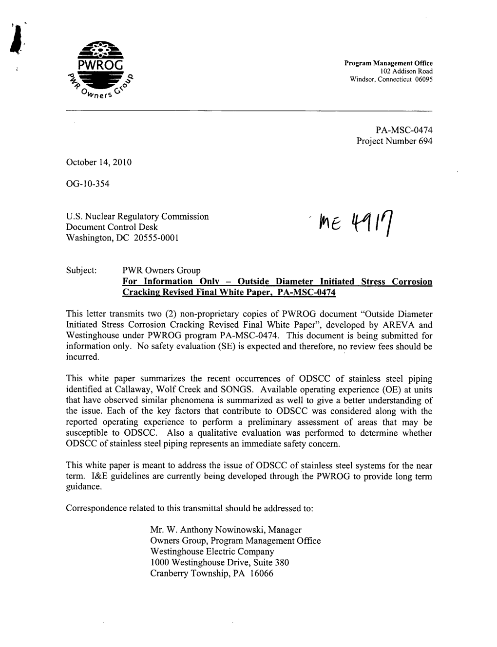 Outside Diameter Initiated Stress Corrosion Cracking Revised Final White Paper