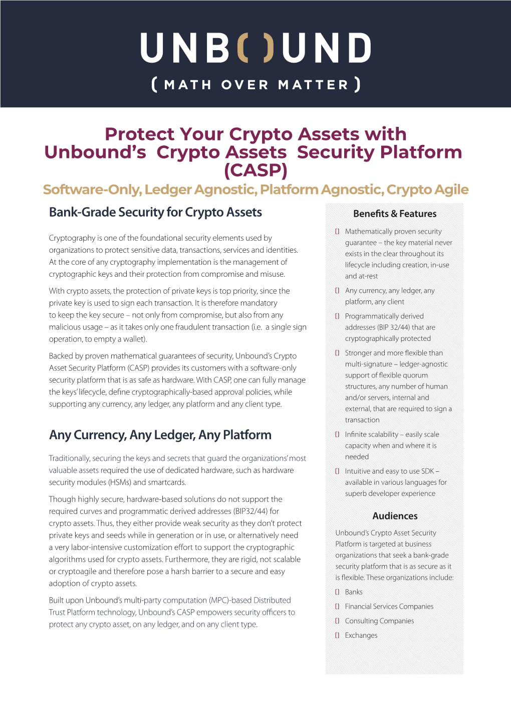 CASP) Software-Only, Ledger Agnostic, Platform Agnostic, Crypto Agile Bank-Grade Security for Crypto Assets