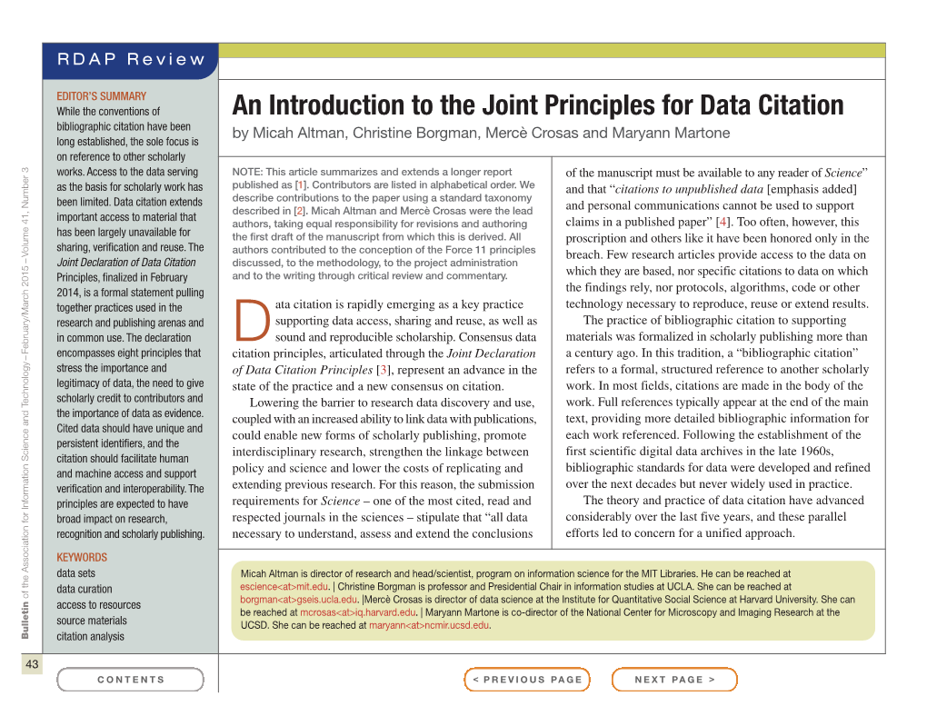 An Introduction to the Joint Principles for Data Citation
