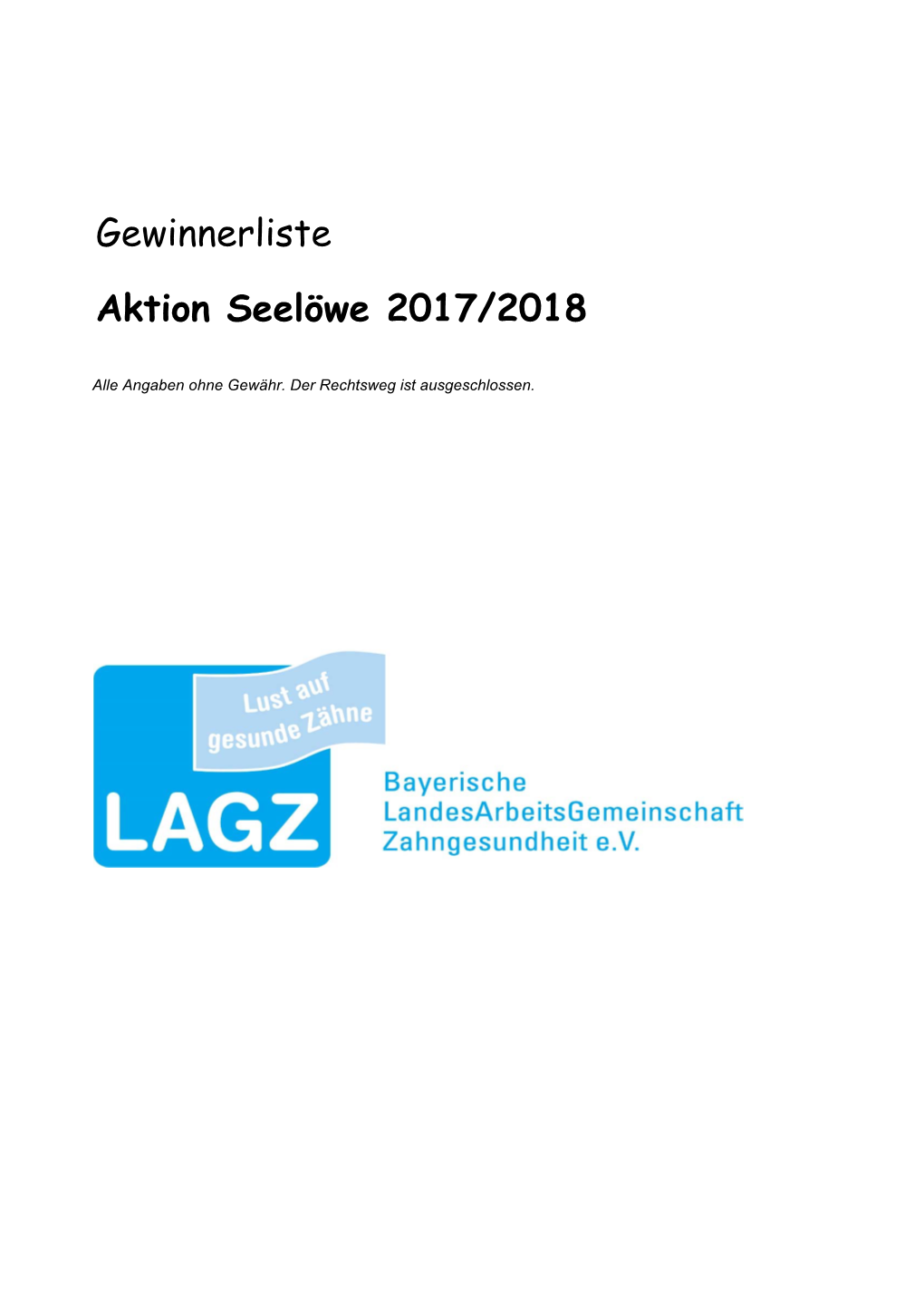 Gewinnerliste Aktion Seelöwe 2017/2018