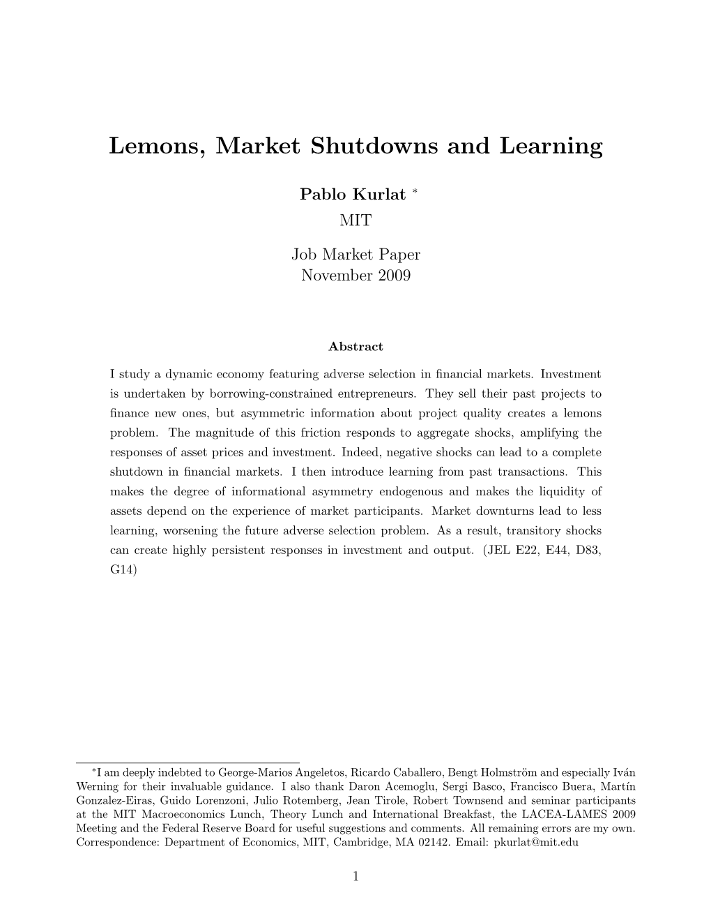 Lemons, Market Shutdowns and Learning