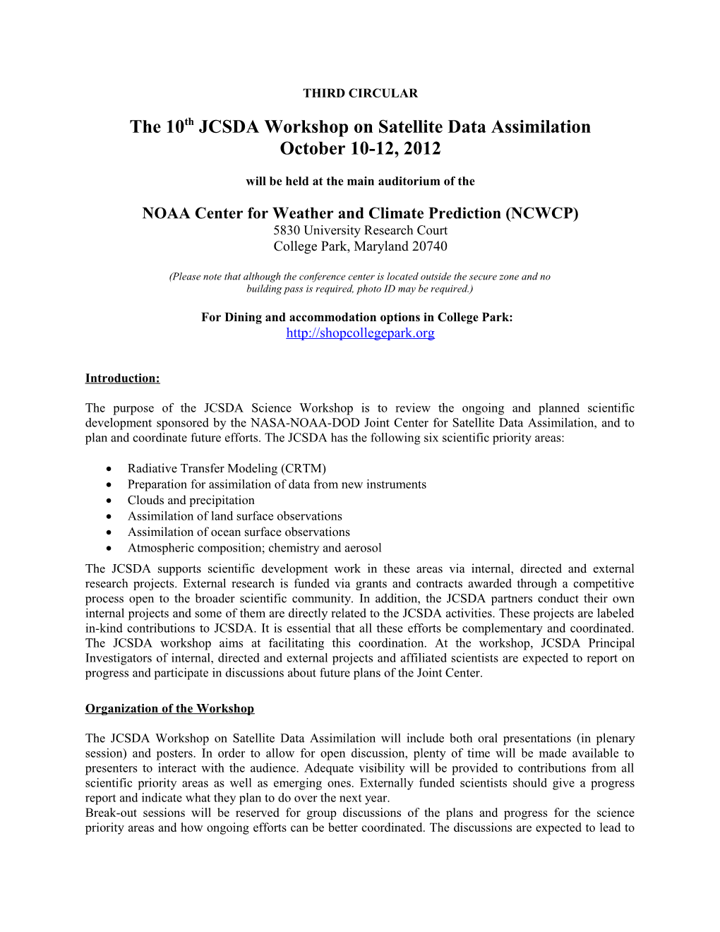 JCSDA 2Nd Workshop on Satellite Data Assimilation s1