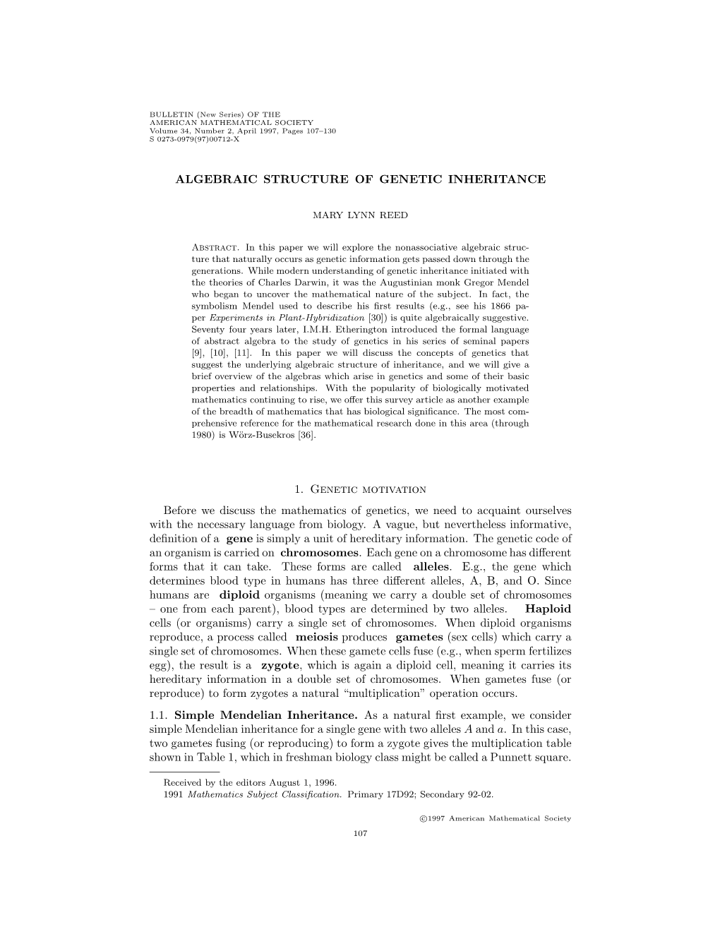 Algebraic Structure of Genetic Inheritance 109