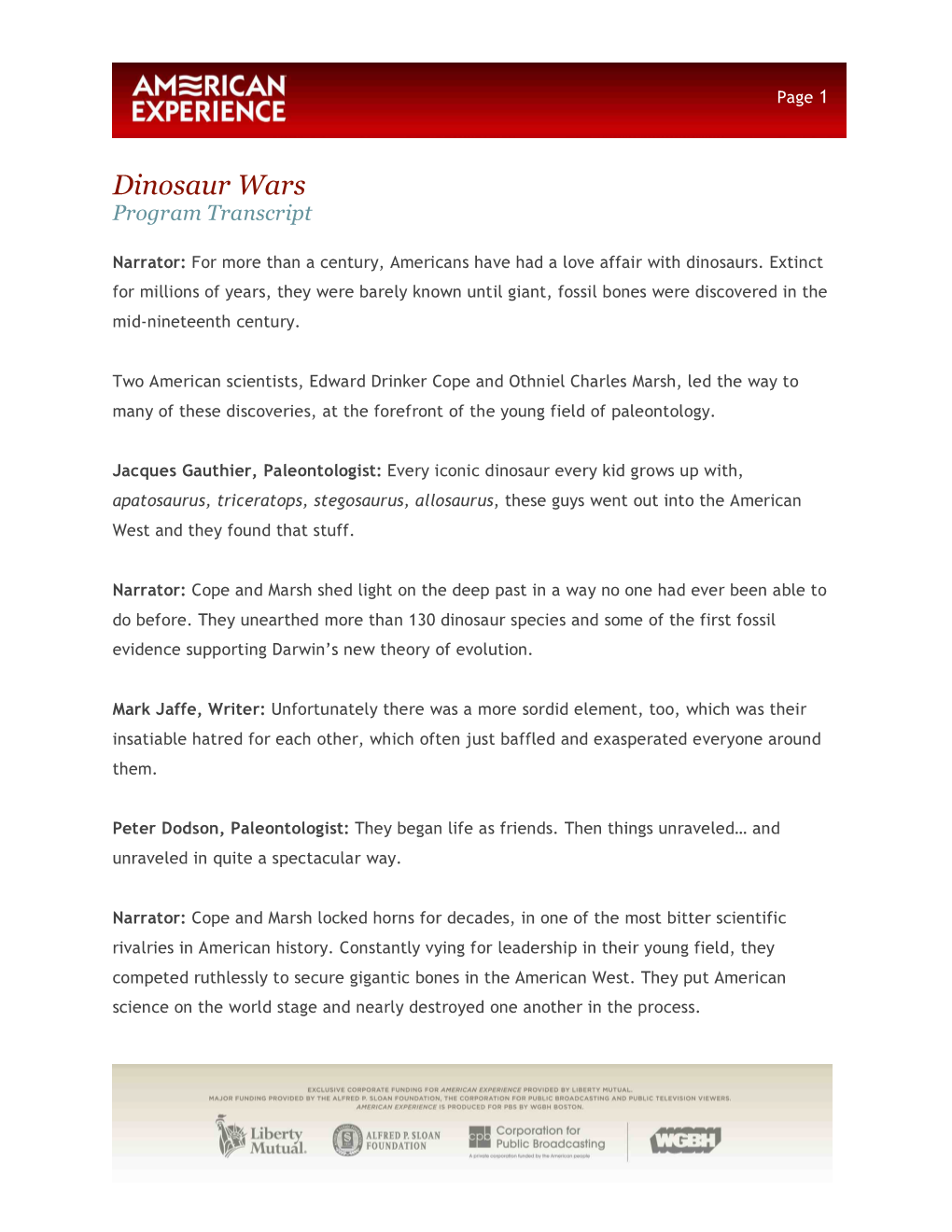 Dinosaur Wars Program Transcript