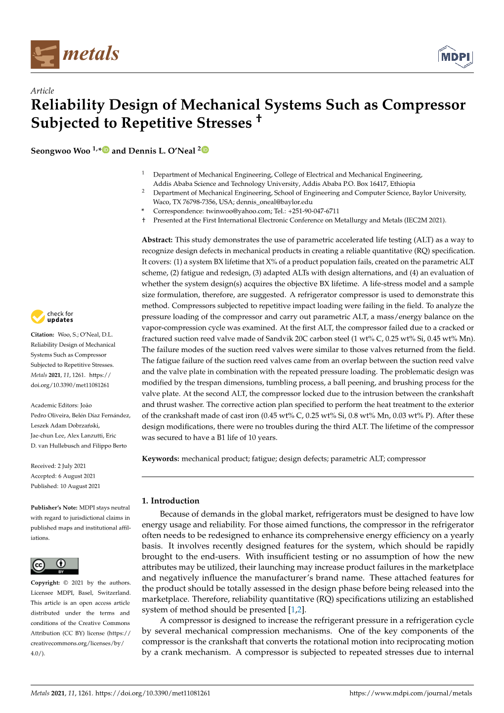 Reliability Design of Mechanical Systems Such As Compressor Subjected to Repetitive Stresses †