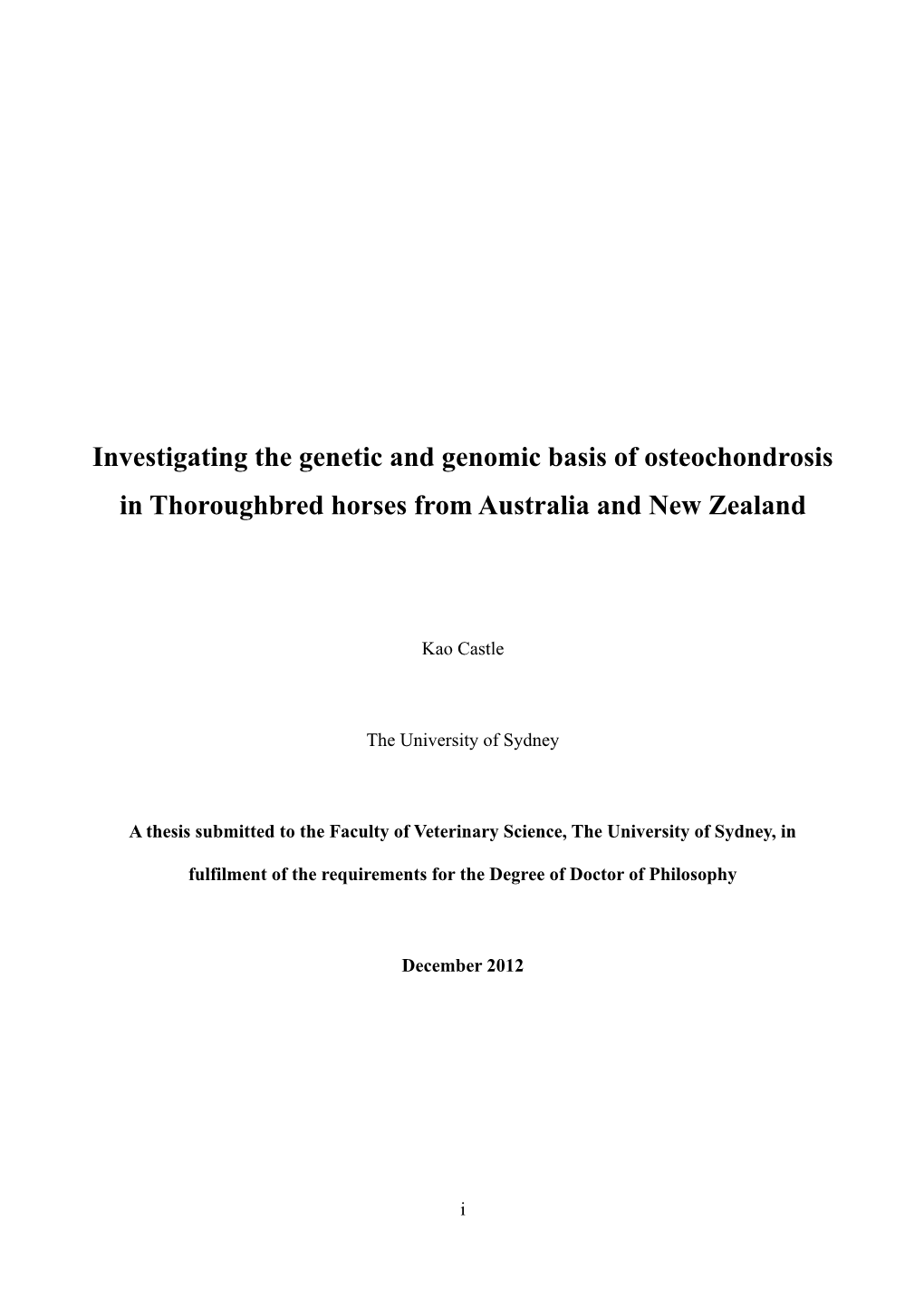 Investigating the Genetic and Genomic Basis of Osteochondrosis in Thoroughbred Horses from Australia and New Zealand