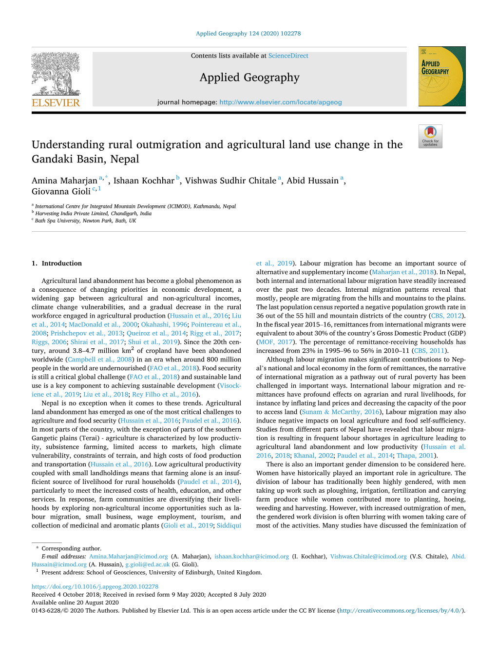 Understanding Rural Outmigration and Agricultural Land Use Change in the Gandaki Basin, Nepal