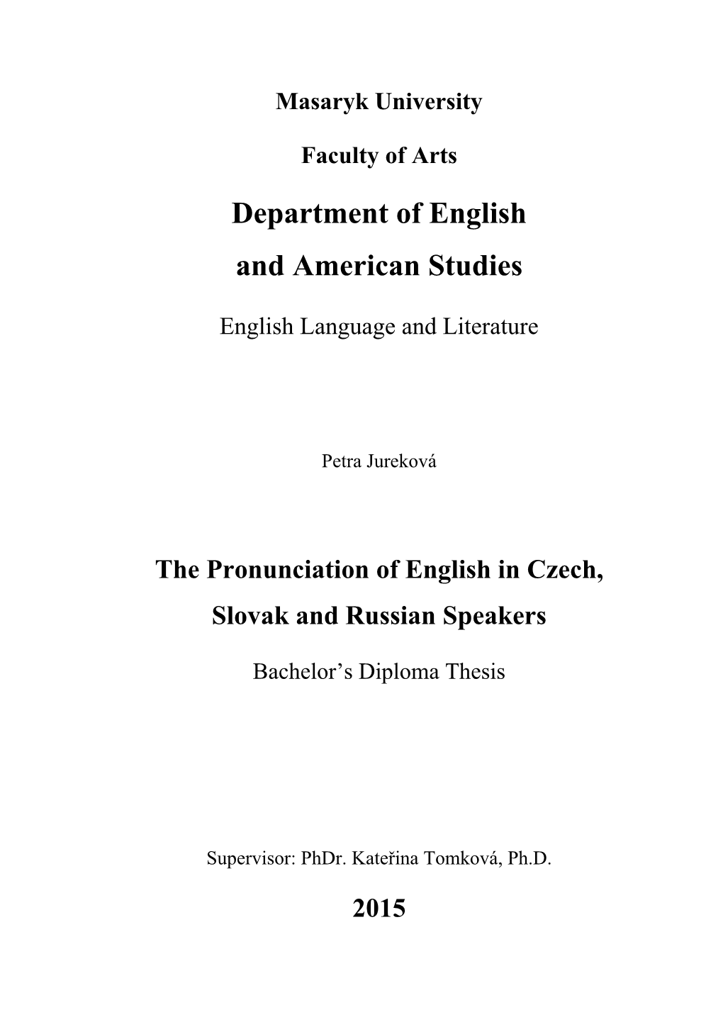 Department of English and American Studies