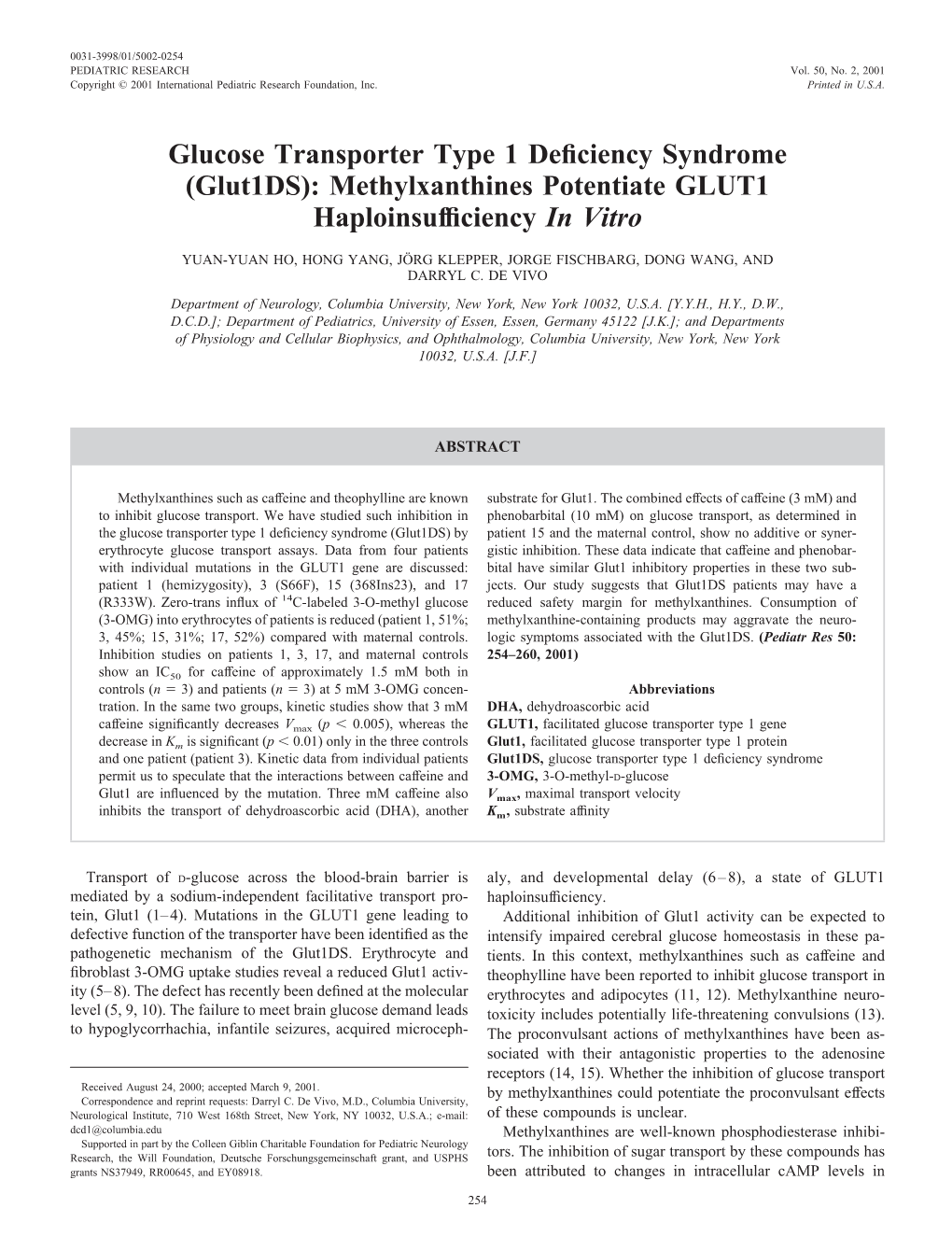 (Glut1ds): Methylxanthines Potentiate GLUT1 Haploinsufficiency in Vitro